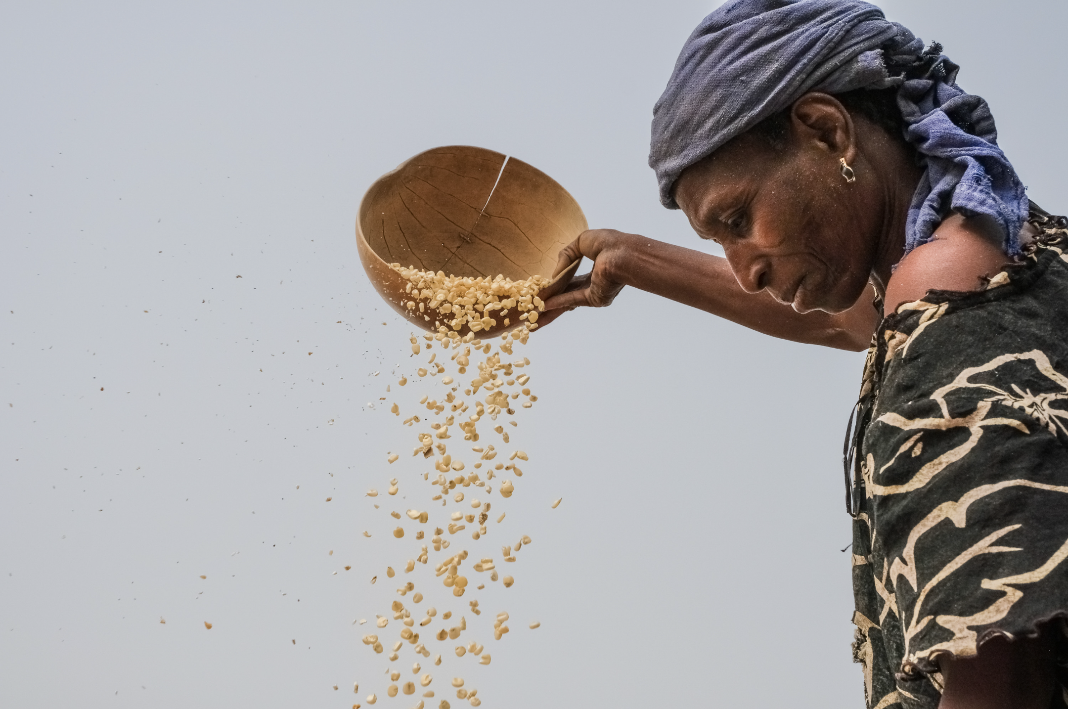 Woman cleaning maize in Ghana