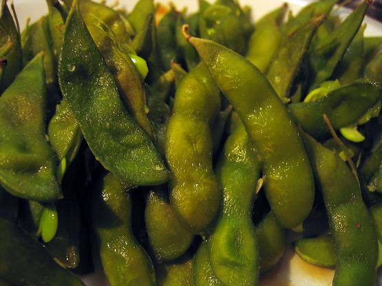 Pile of cooked edamame